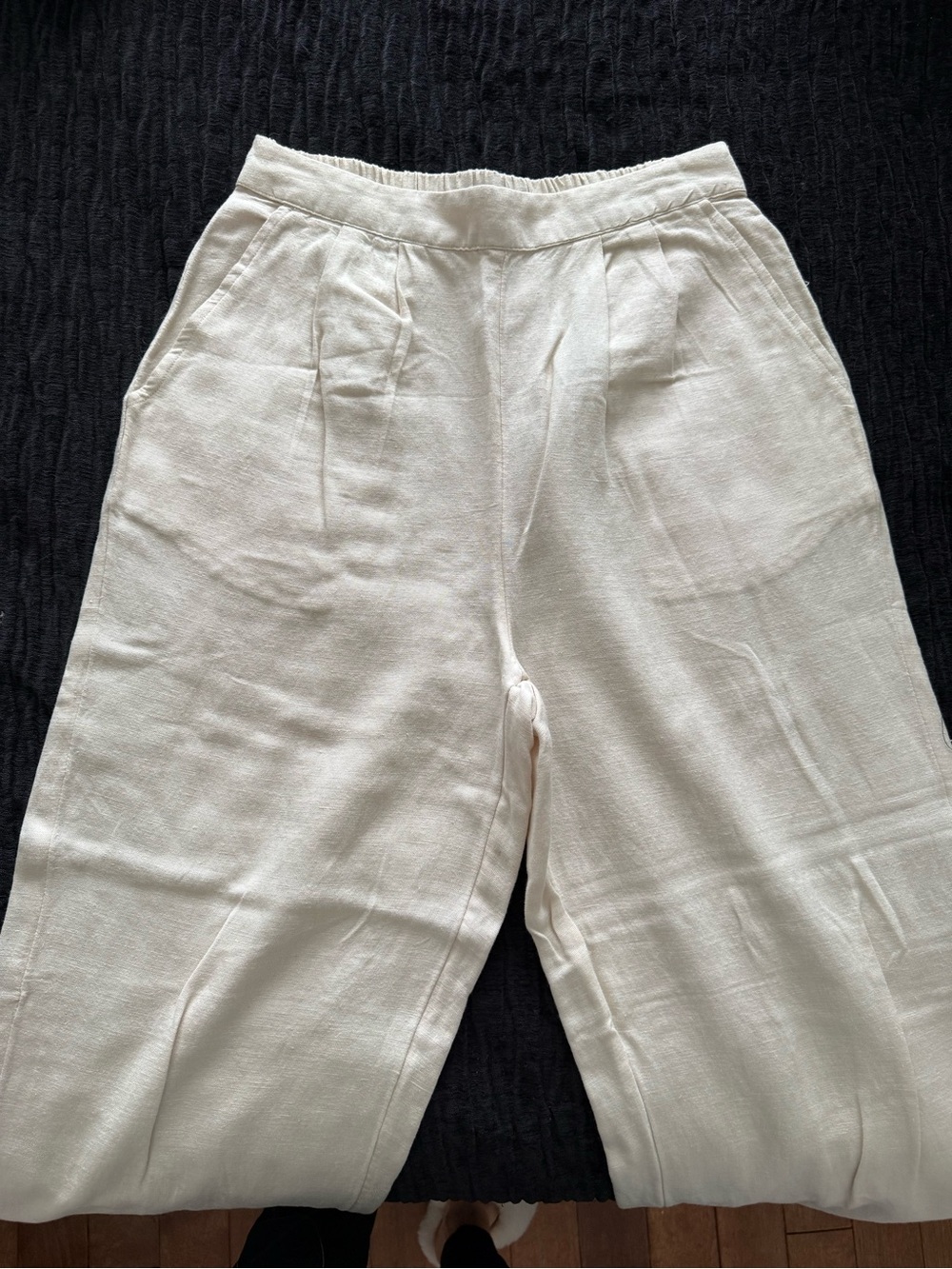 Joan Vass Beige Wide-Leg Linen Trousers